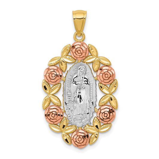 Million Charms 14K Two-Tone White Rhodium-plated Relgious Our Lady Of Guadalupe Pendant