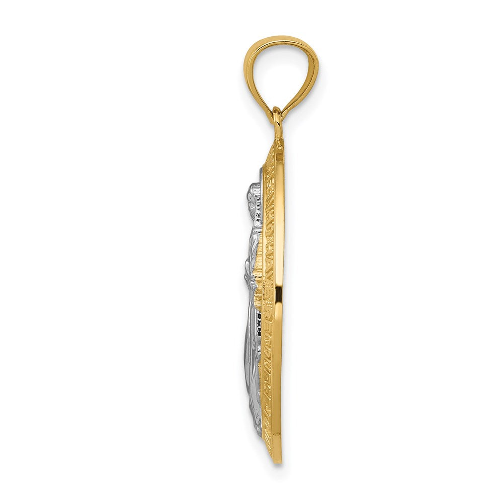Million Charms 14K Yellow Gold Themed With Rhodium-plated Polished Religious Miraculous Medal Pendant