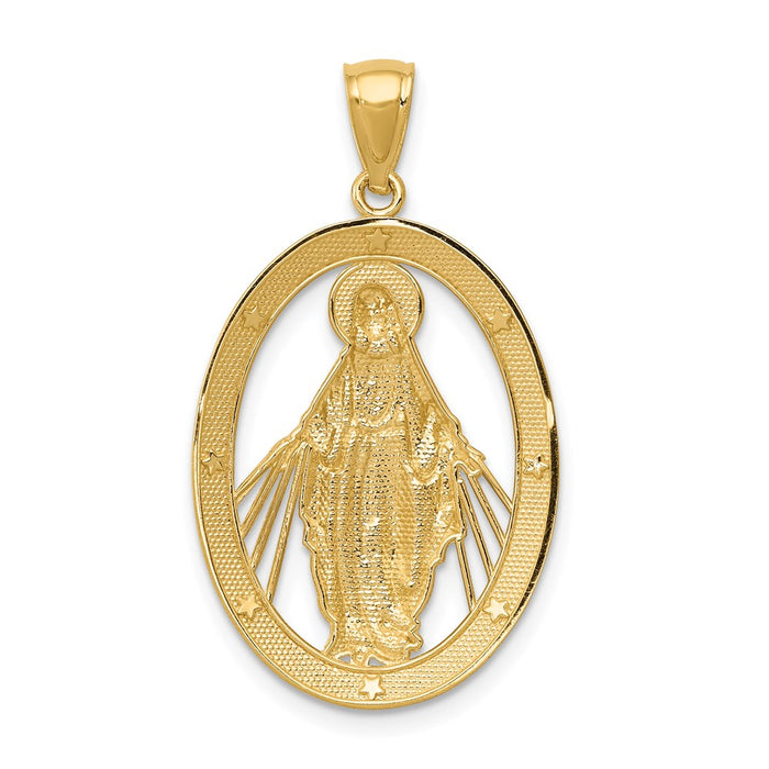 Million Charms 14K Yellow Gold Themed With Rhodium-plated Polished Religious Miraculous Medal Pendant