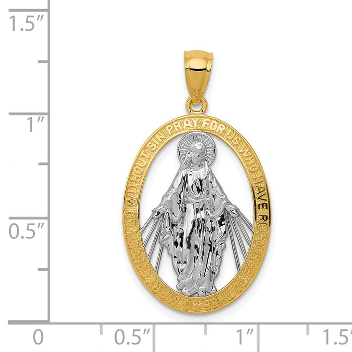 Million Charms 14K Yellow Gold Themed With Rhodium-plated Polished Religious Miraculous Medal Pendant