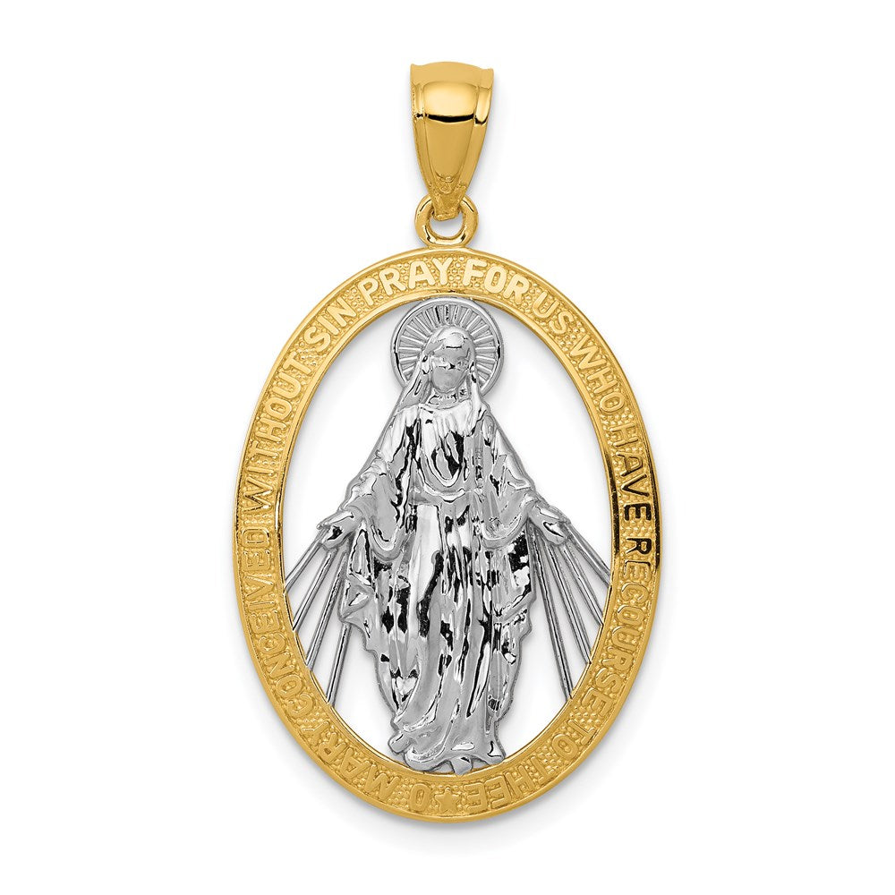 Million Charms 14K Yellow Gold Themed With Rhodium-plated Polished Religious Miraculous Medal Pendant