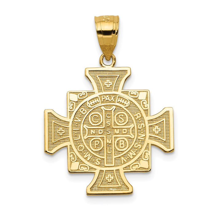 Million Charms 14K Yellow Gold Themed San Benito 2-Sided Relgious Cross Pendant