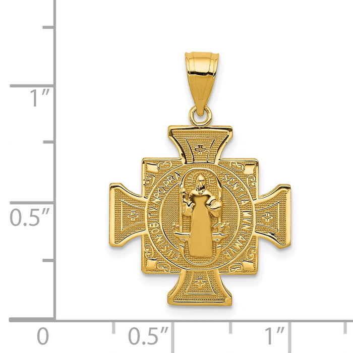 Million Charms 14K Yellow Gold Themed San Benito 2-Sided Relgious Cross Pendant