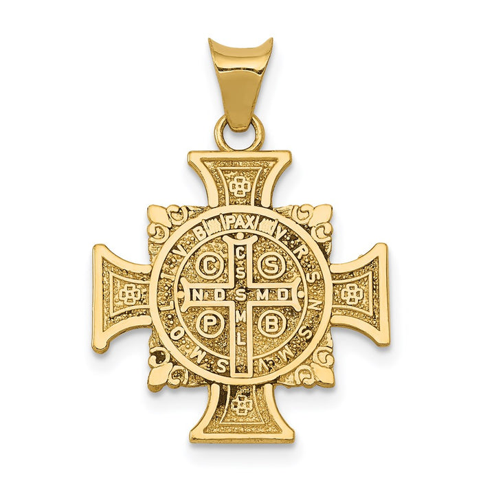 Million Charms 14K Yellow Gold Themed With Rhodium-plated Religious Saint Benedict Pendant