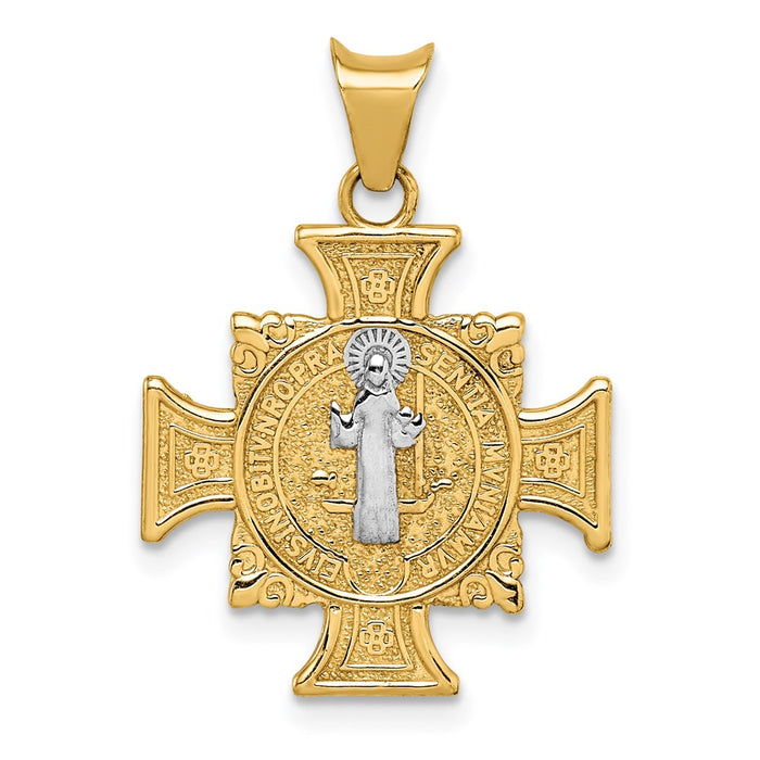 Million Charms 14K Yellow Gold Themed With Rhodium-plated Religious Saint Benedict Pendant