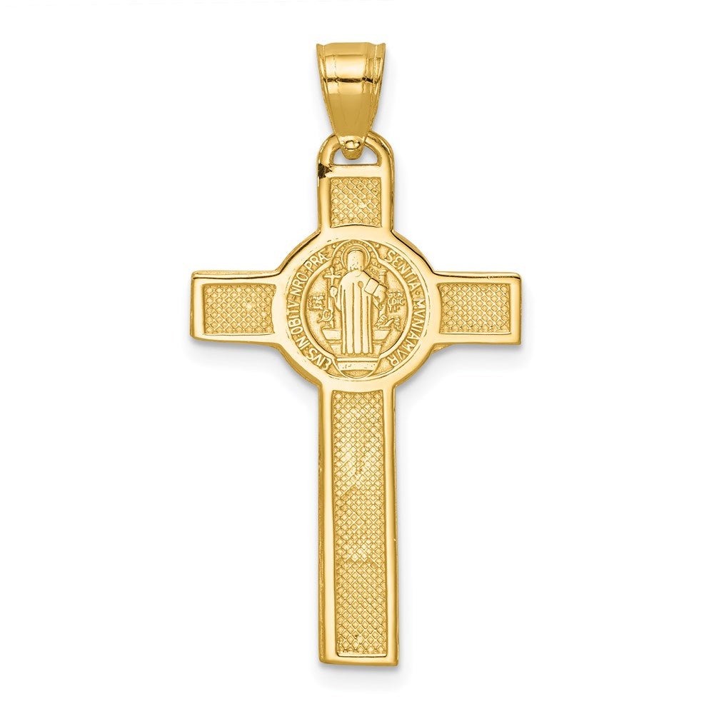 Million Charms 14K Yellow Gold Themed San Benito 2-Sided Relgious Crucifix Pendant