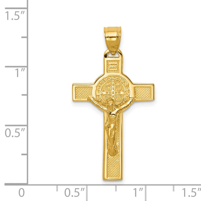 Million Charms 14K Yellow Gold Themed San Benito 2-Sided Relgious Crucifix Pendant