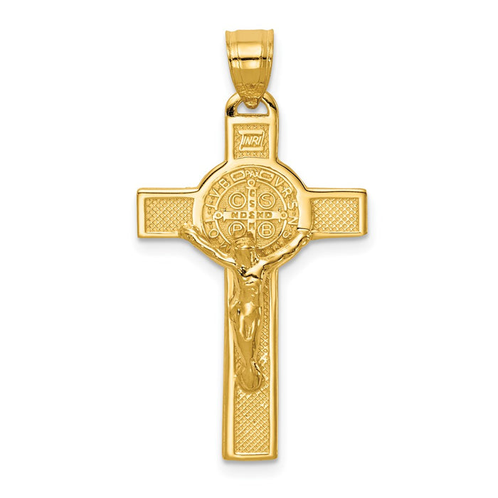 Million Charms 14K Yellow Gold Themed San Benito 2-Sided Relgious Crucifix Pendant