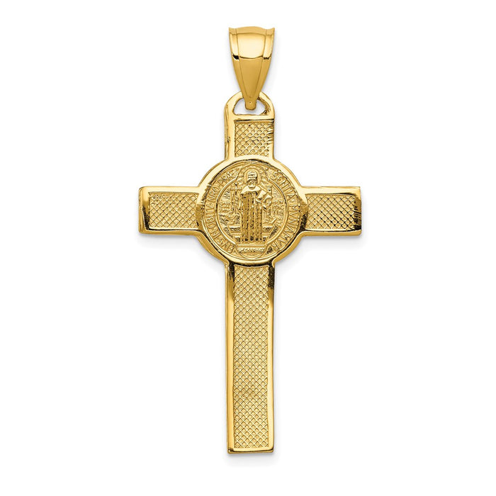 Million Charms 14K Yellow Gold Themed San Benito 2-Sided Relgious Crucifix Pendant