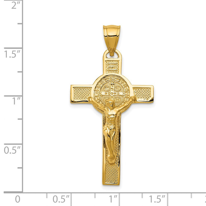 Million Charms 14K Yellow Gold Themed San Benito 2-Sided Relgious Crucifix Pendant