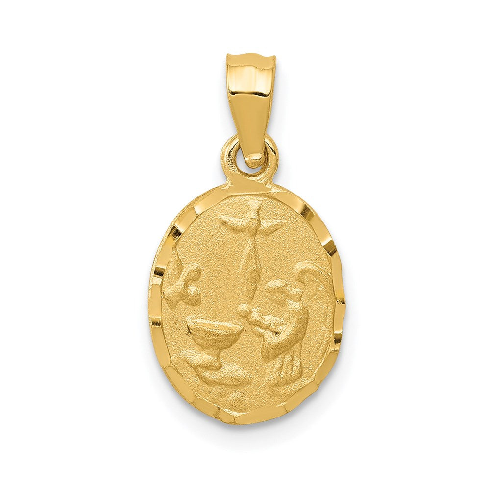 Million Charms 14K Yellow Gold Themed Satin & Diamond-Cut Religious Baptism Pendant