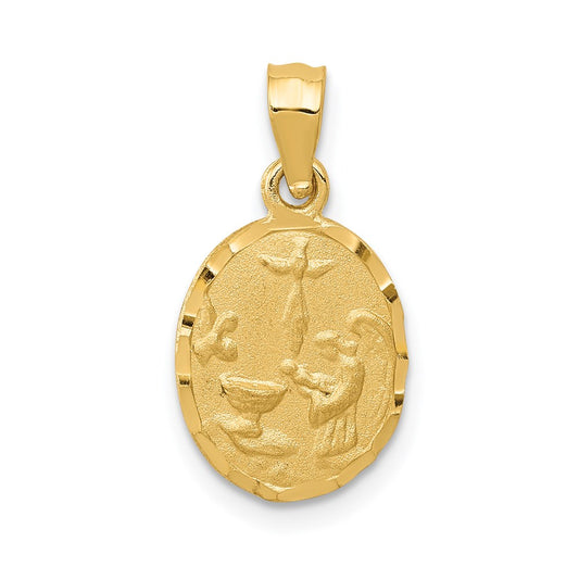 Million Charms 14K Yellow Gold Themed Satin & Diamond-Cut Religious Baptism Pendant