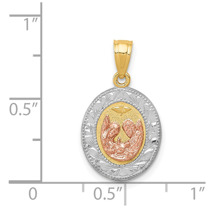 Million Charms 14K Yellow Gold Themed With White & Rose Rhodium-Plated Religious Baptism Pendant