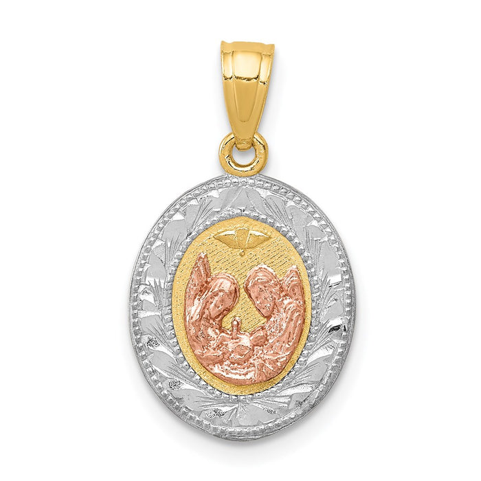 Million Charms 14K Yellow Gold Themed With White & Rose Rhodium-Plated Religious Baptism Pendant