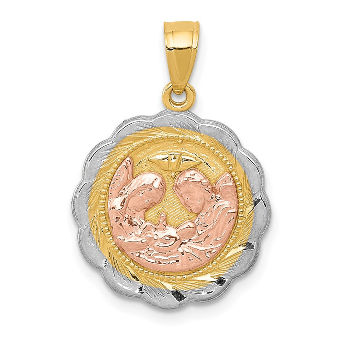 Million Charms 14K Yellow Gold Themed With White & Rose Rhodium-Plated Religious Baptism Pendant