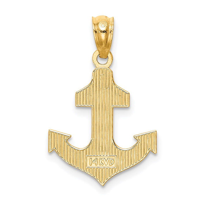 Million Charms 14K Yellow Gold Themed Satin & Polished Hope Nautical Anchor Pendant