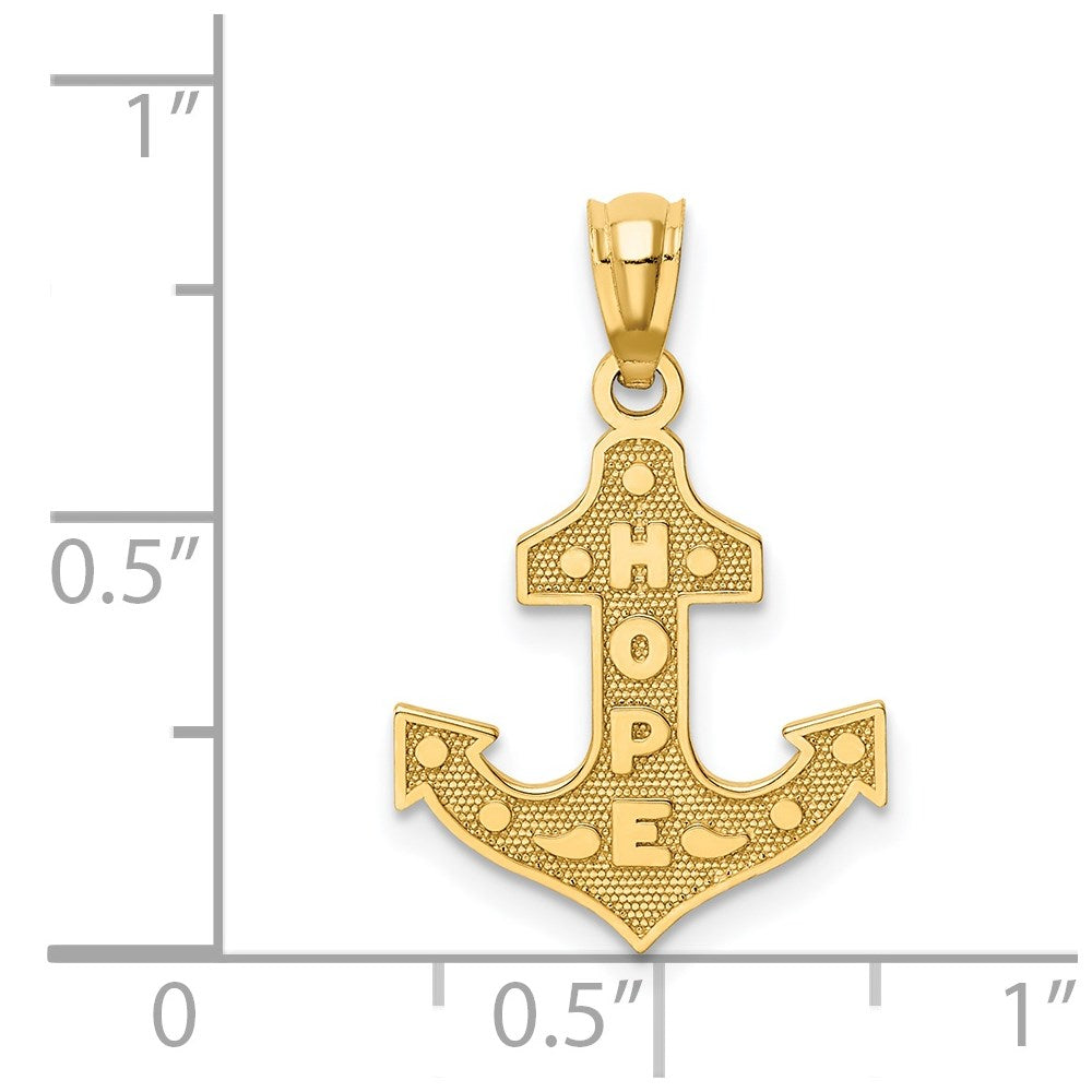 Million Charms 14K Yellow Gold Themed Satin & Polished Hope Nautical Anchor Pendant