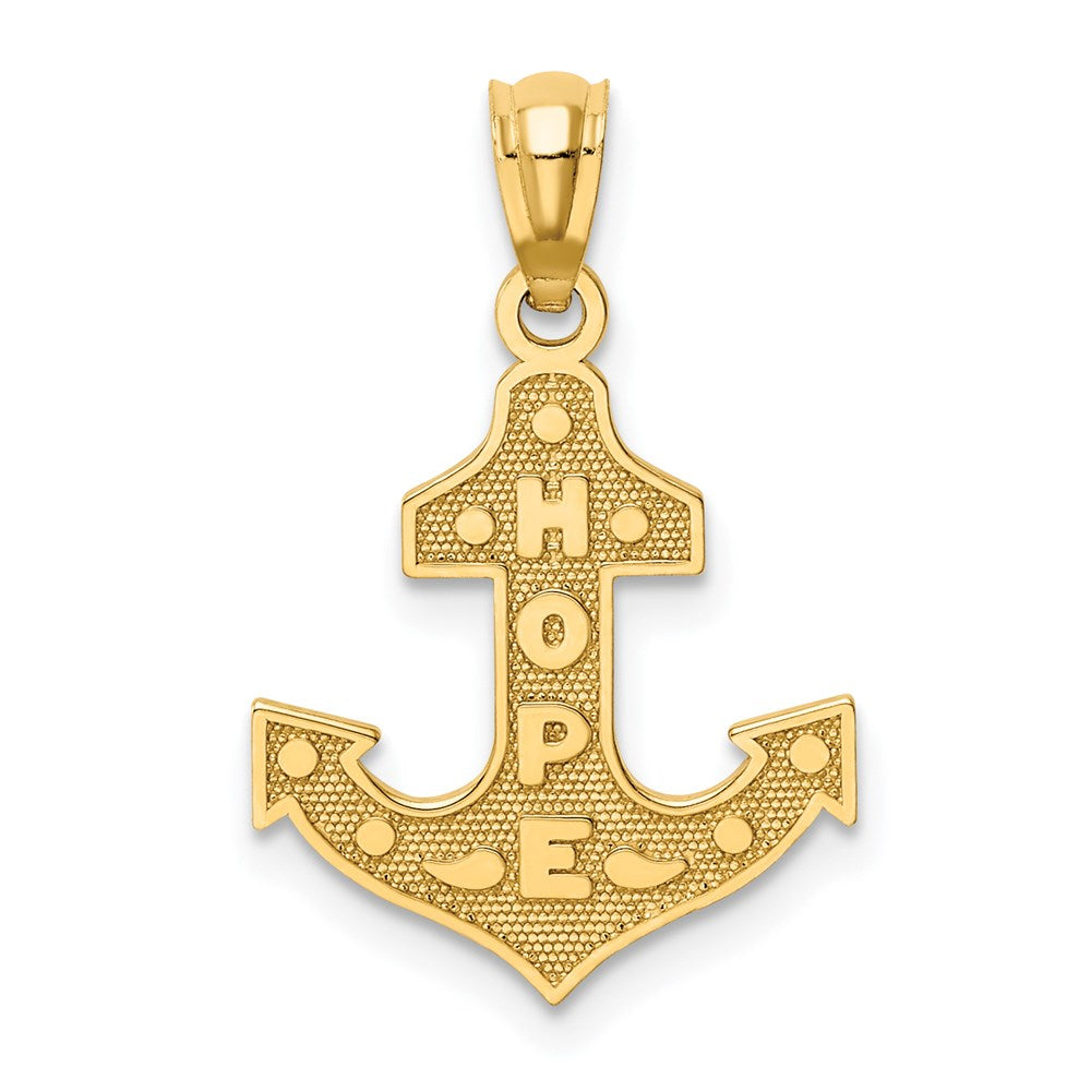 Million Charms 14K Yellow Gold Themed Satin & Polished Hope Nautical Anchor Pendant