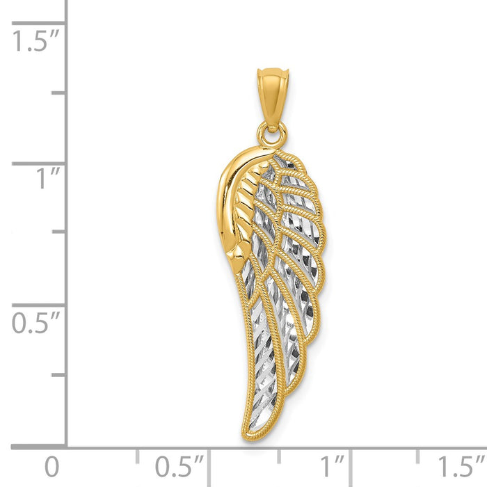 Million Charms 14K Yellow Gold Themed & Rhodium-plated Polished Two Level Angel Wing Pendant
