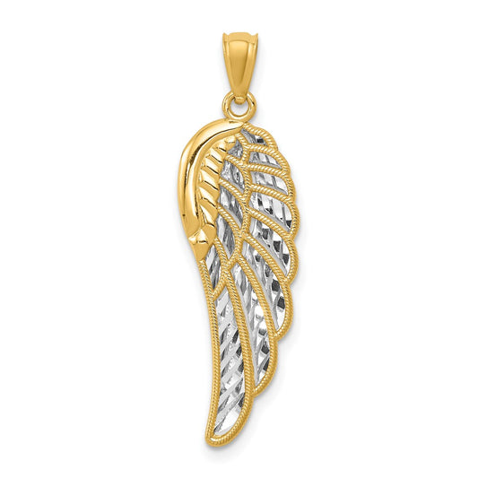 Million Charms 14K Yellow Gold Themed & Rhodium-plated Polished Two Level Angel Wing Pendant