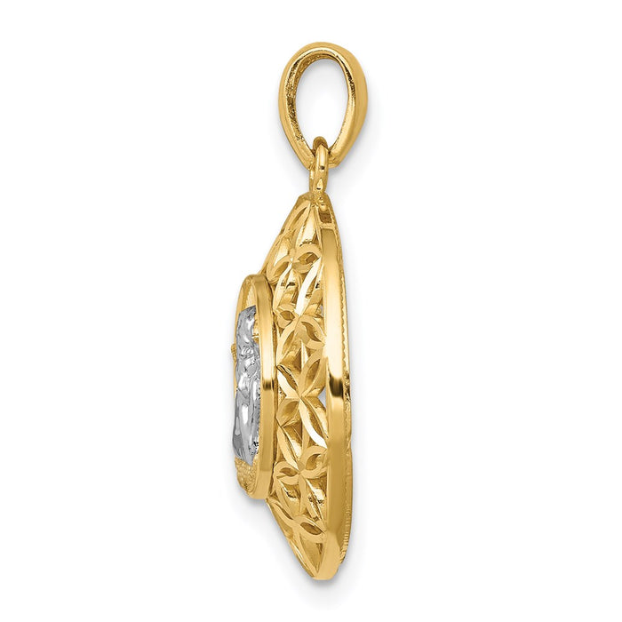 Million Charms 14K Yellow Gold Themed With Rhodium-plated Polished Filigree Guardian Angel Pendant