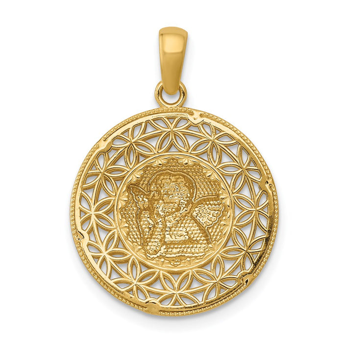 Million Charms 14K Yellow Gold Themed With Rhodium-plated Polished Filigree Guardian Angel Pendant