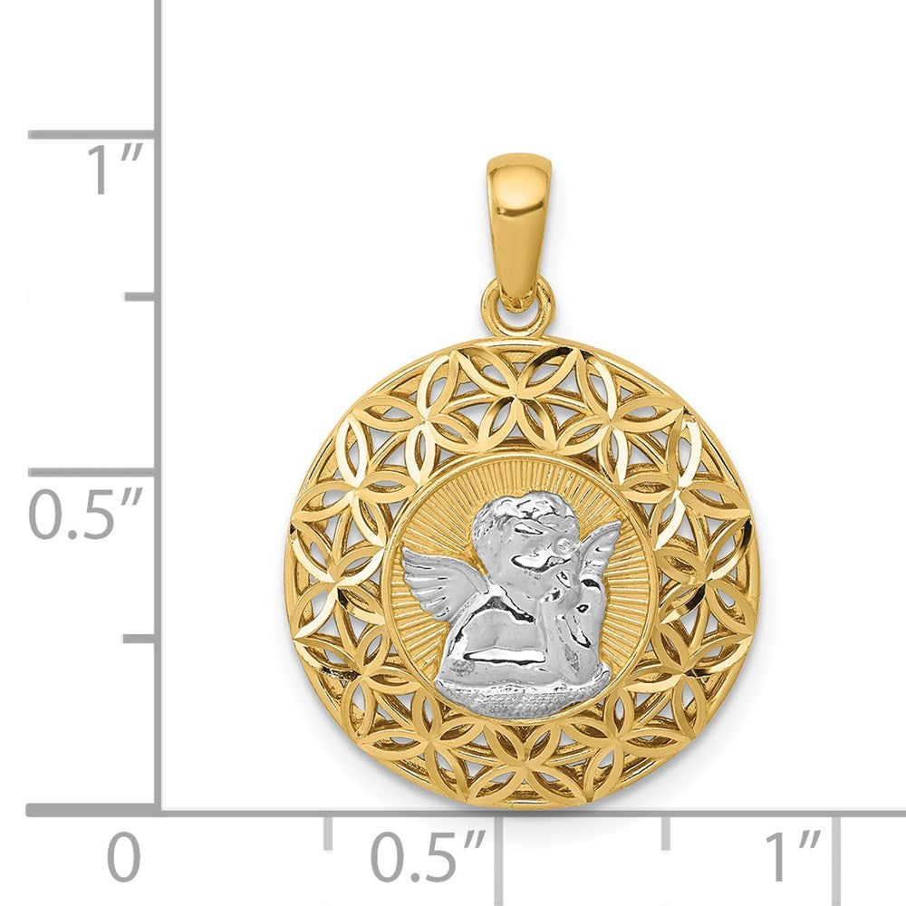 Million Charms 14K Yellow Gold Themed With Rhodium-plated Polished Filigree Guardian Angel Pendant