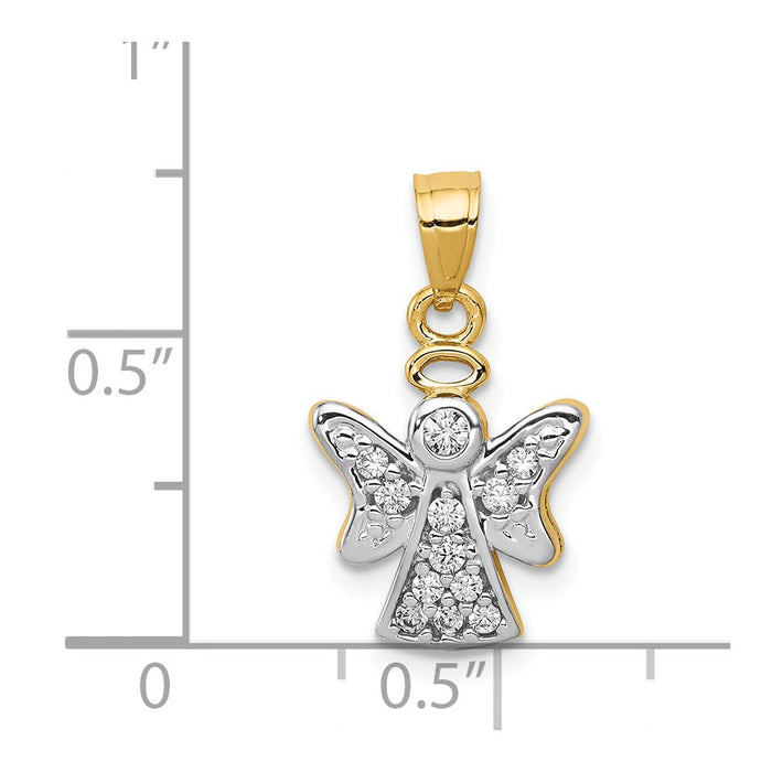 Million Charms 14K Yellow Gold Themed With Cubic Zirconia (Cz) With Rhodium-plated Angel Pendant