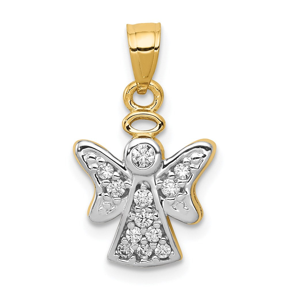 Million Charms 14K Yellow Gold Themed With Cubic Zirconia (Cz) With Rhodium-plated Angel Pendant
