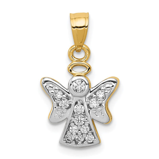 Million Charms 14K Yellow Gold Themed With Cubic Zirconia (Cz) With Rhodium-plated Angel Pendant