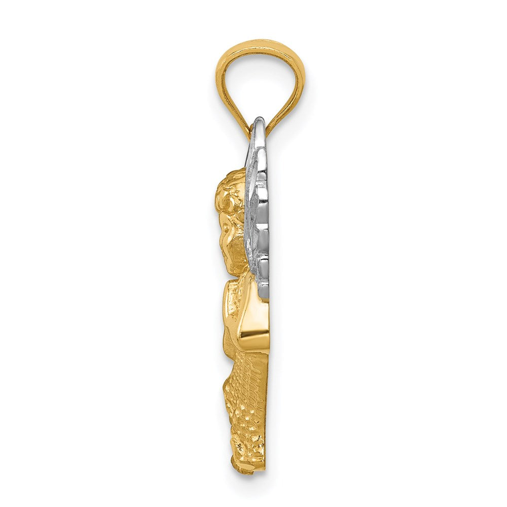 Million Charms 14K Yellow Gold Themed With Rhodium-plated Diamond-Cut Praying Angel Pendant