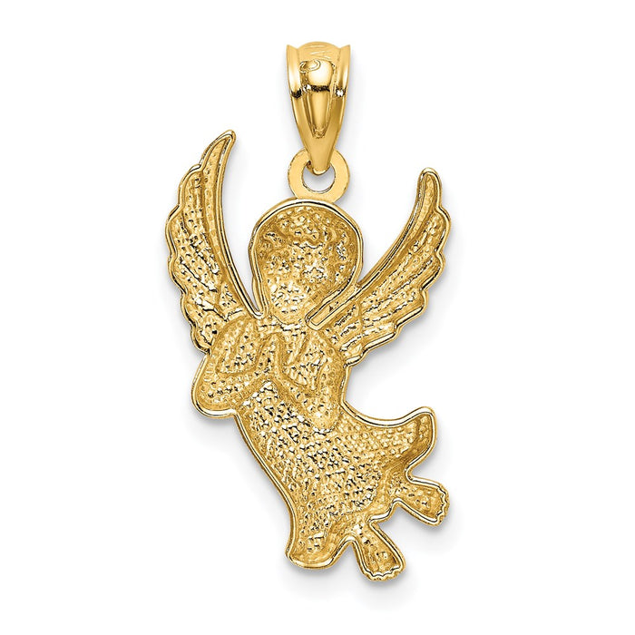 Million Charms 14K Yellow Gold Themed With Rhodium-plated Diamond-Cut Praying Angel Pendant