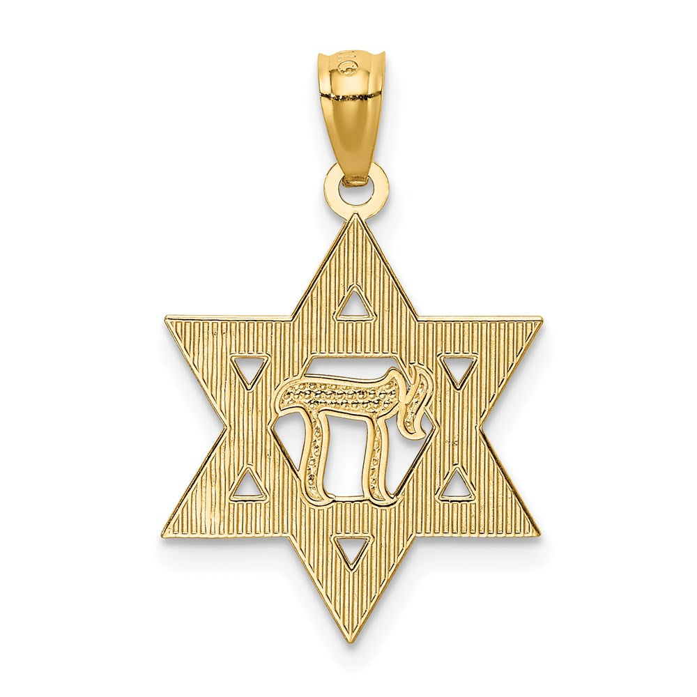 Million Charms 14K Yellow Gold Themed With Rhodium-plated Religious Jewish Star Of David With Chai Pendant