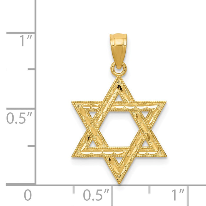 Million Charms 14K Yellow Gold Themed Diamond-Cut Polished Religious Jewish Star Of David Pendant