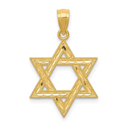 Million Charms 14K Yellow Gold Themed Diamond-Cut Polished Religious Jewish Star Of David Pendant