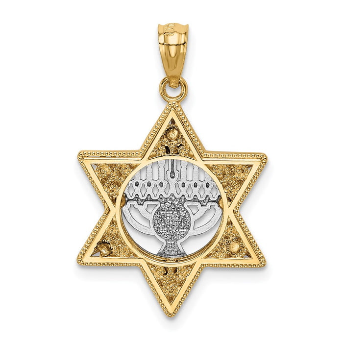 Million Charms 14K Two-Tone Religious Jewish Star Of David & Menorah Pendant