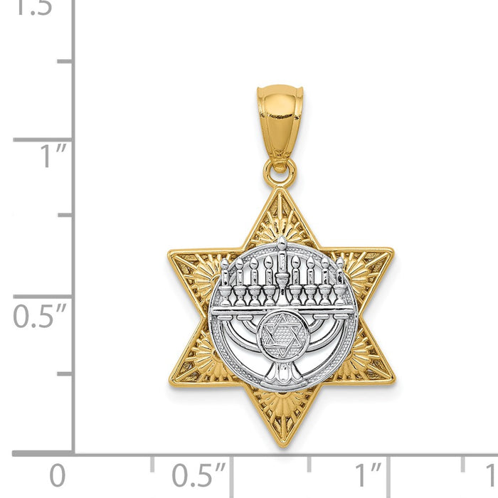 Million Charms 14K Two-Tone Religious Jewish Star Of David & Menorah Pendant