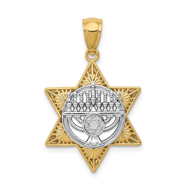 Million Charms 14K Two-Tone Religious Jewish Star Of David & Menorah Pendant