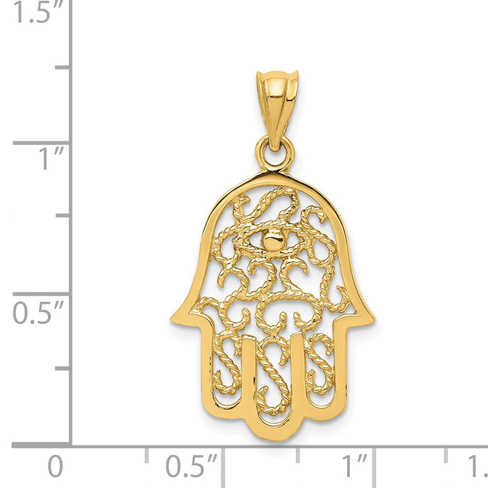 Million Charms 14K Yellow Gold Themed Polished Filigree Hamsa Pendant