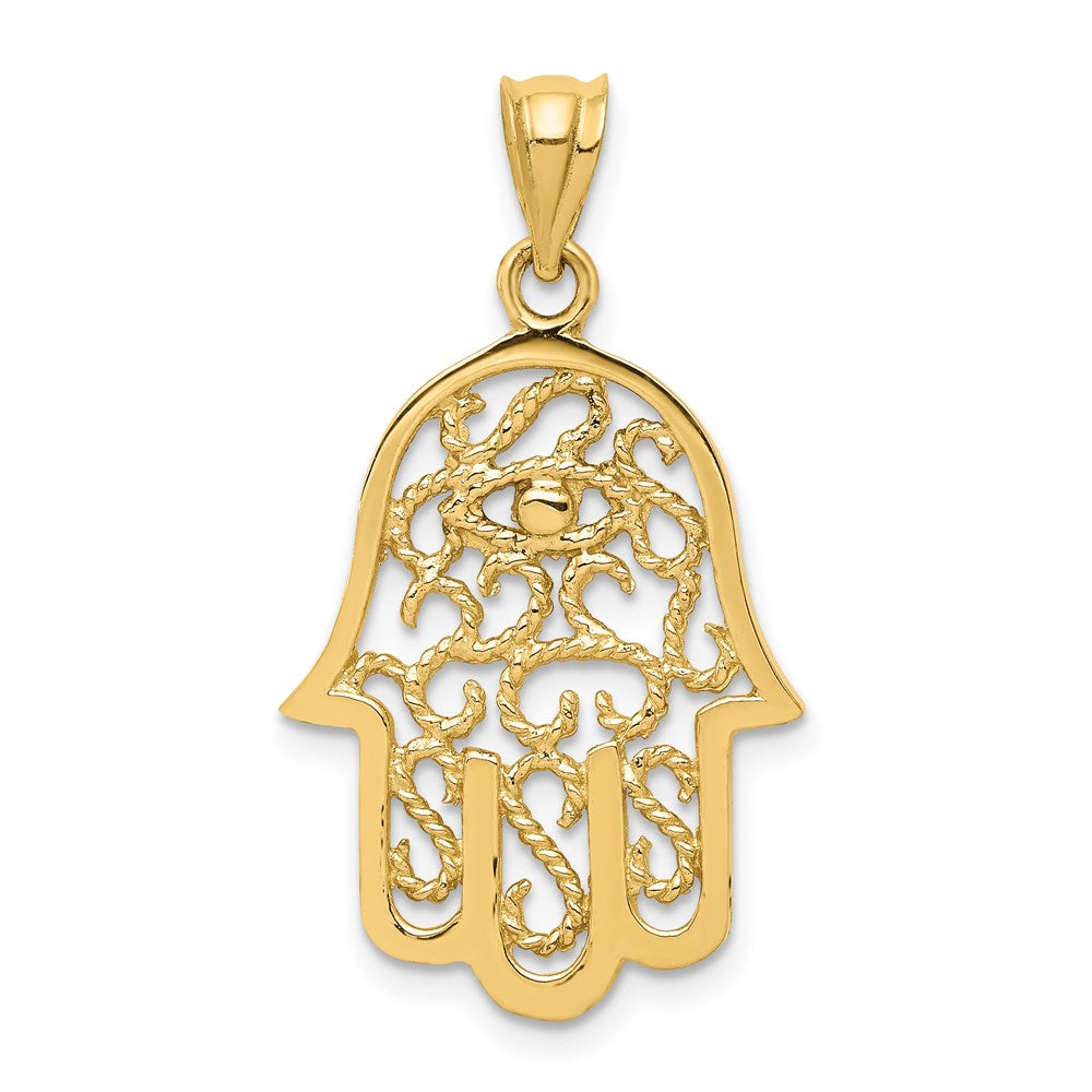 Million Charms 14K Yellow Gold Themed Polished Filigree Hamsa Pendant