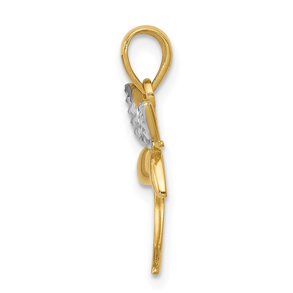 Million Charms 14K Yellow Gold Themed With Rhodium-plated Diamond-Cut, Polished Dragonfly Pendant
