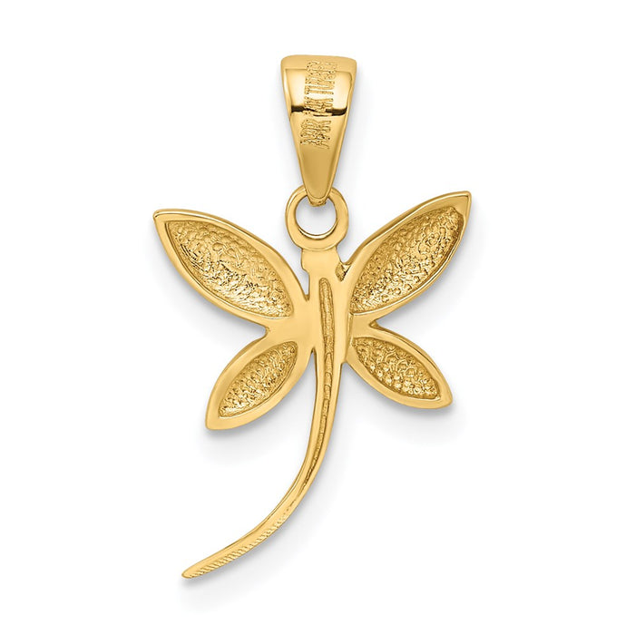 Million Charms 14K Yellow Gold Themed With Rhodium-plated Diamond-Cut, Polished Dragonfly Pendant