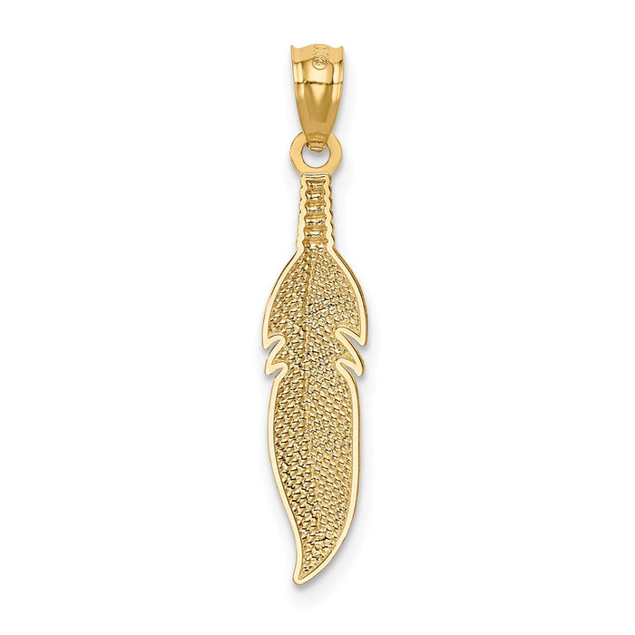Million Charms 14K Yellow Gold Themed Polished Feather Pendant