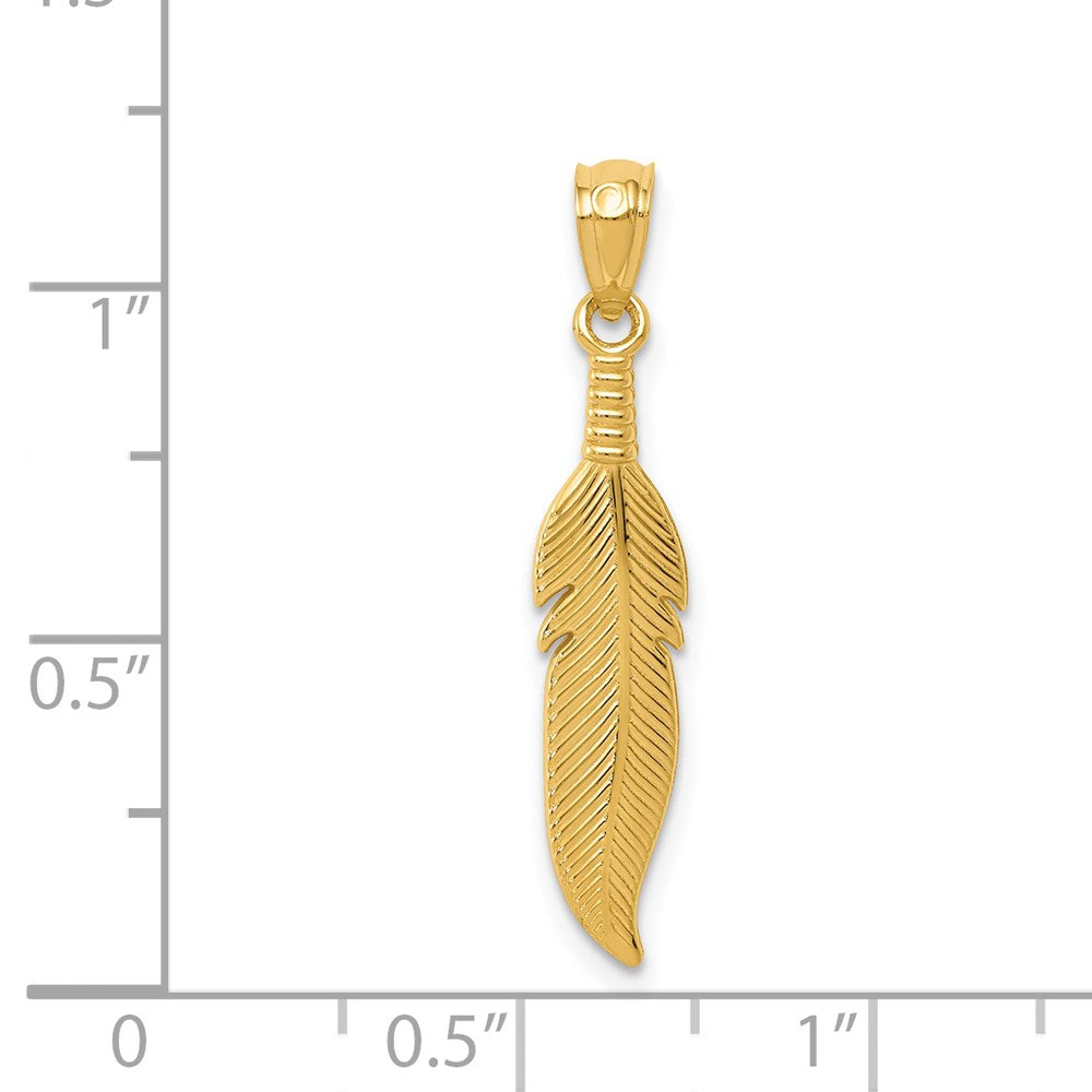 Million Charms 14K Yellow Gold Themed Polished Feather Pendant