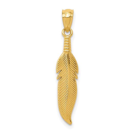 Million Charms 14K Yellow Gold Themed Polished Feather Pendant