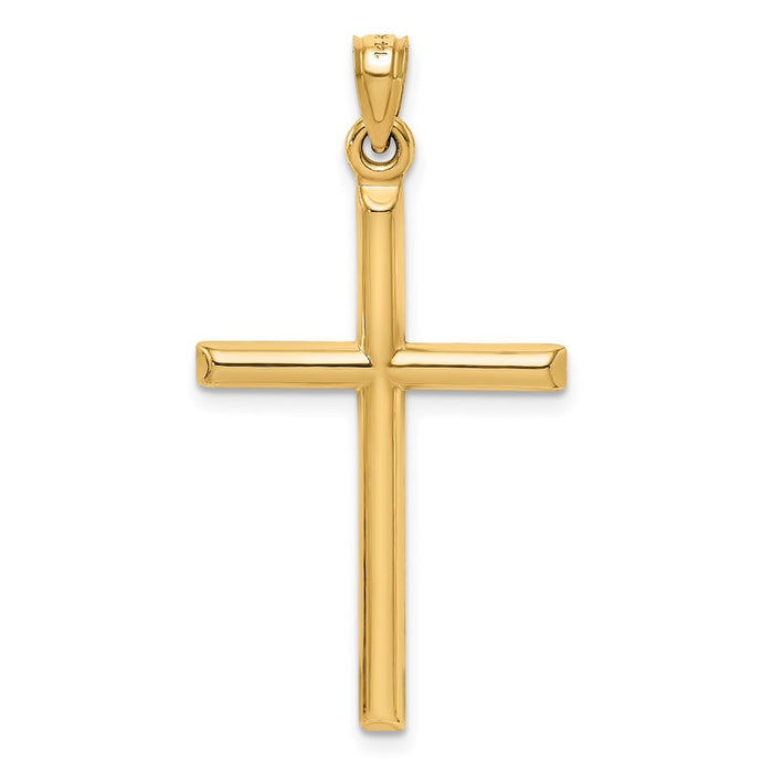 Million Charms 14K Yellow Gold Themed Hollow Diamond-Cut Relgious Cross Pendant