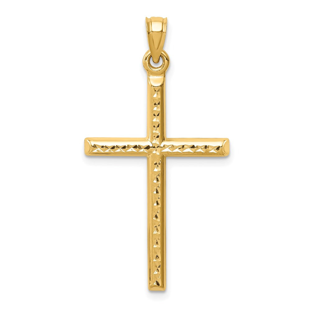 Million Charms 14K Yellow Gold Themed Hollow Diamond-Cut Relgious Cross Pendant