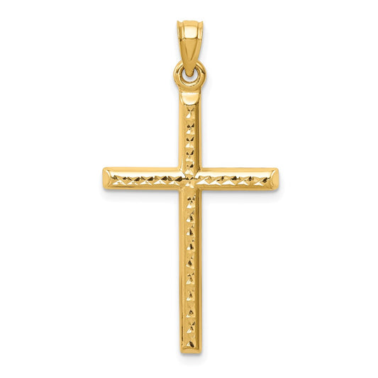 Million Charms 14K Yellow Gold Themed Hollow Diamond-Cut Relgious Cross Pendant