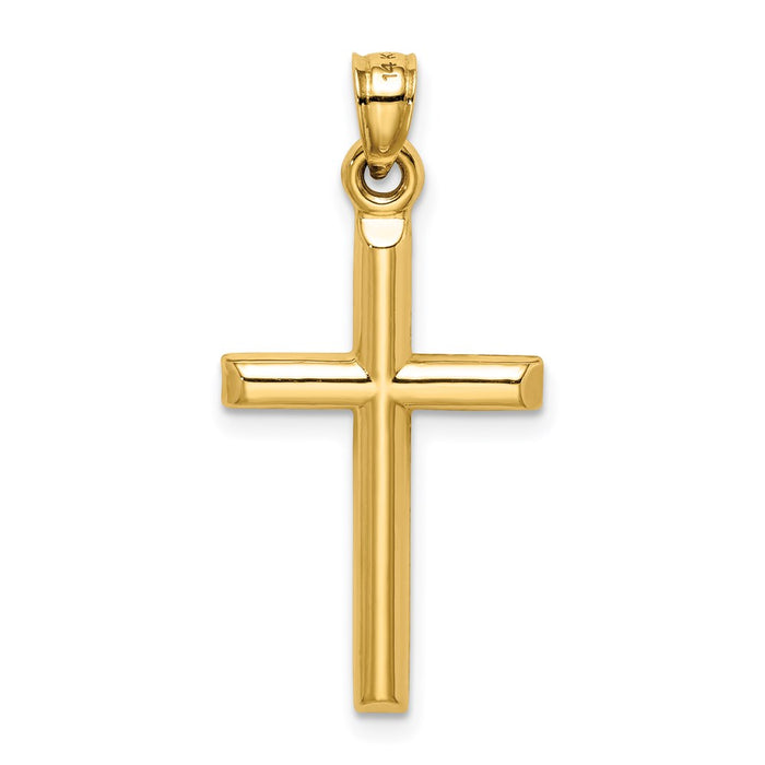 Million Charms 14K Yellow Gold Themed Hollow Diamond-Cut Relgious Cross Pendant