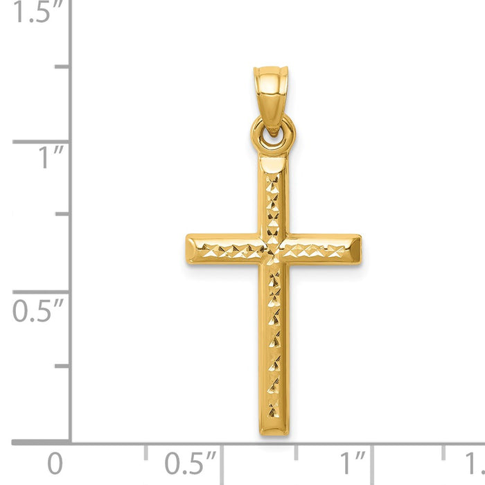 Million Charms 14K Yellow Gold Themed Hollow Diamond-Cut Relgious Cross Pendant